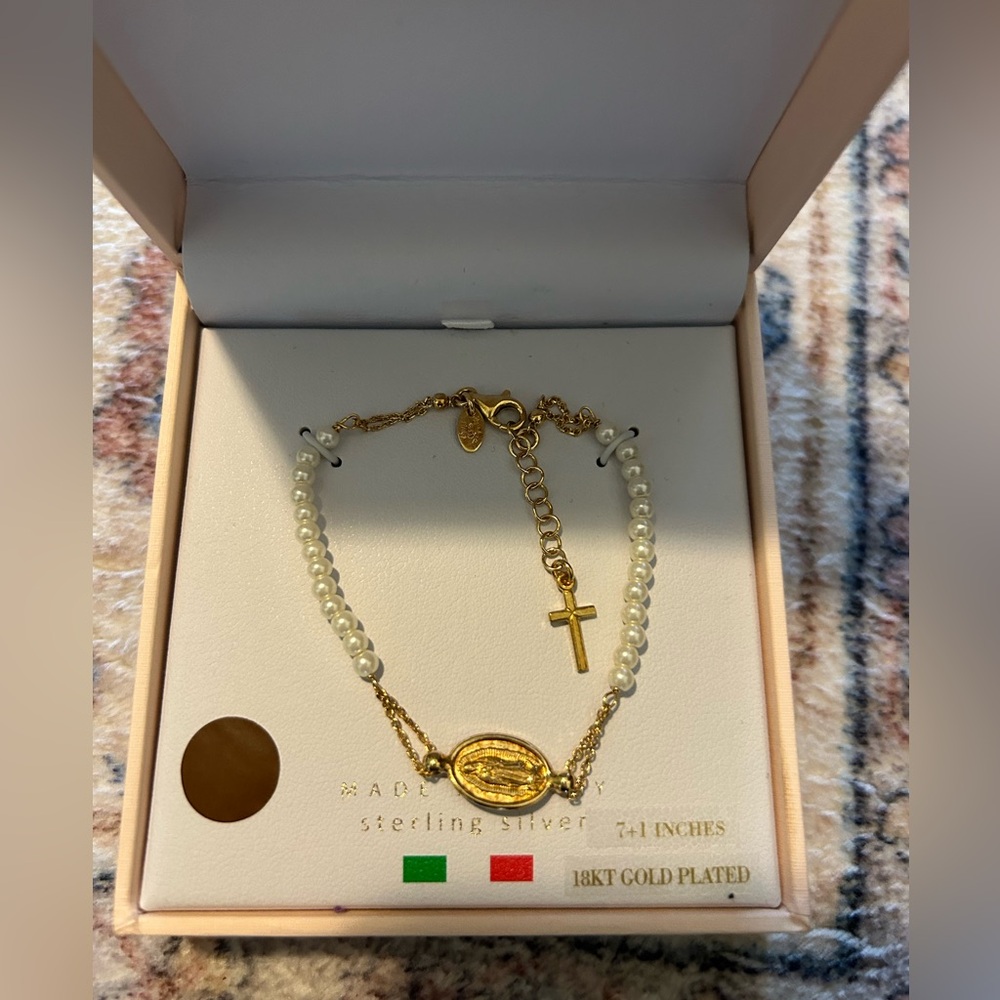 Lucia Mara Italy Sterling Silver and 18K Gold Plated Pearl Bead Bracelet